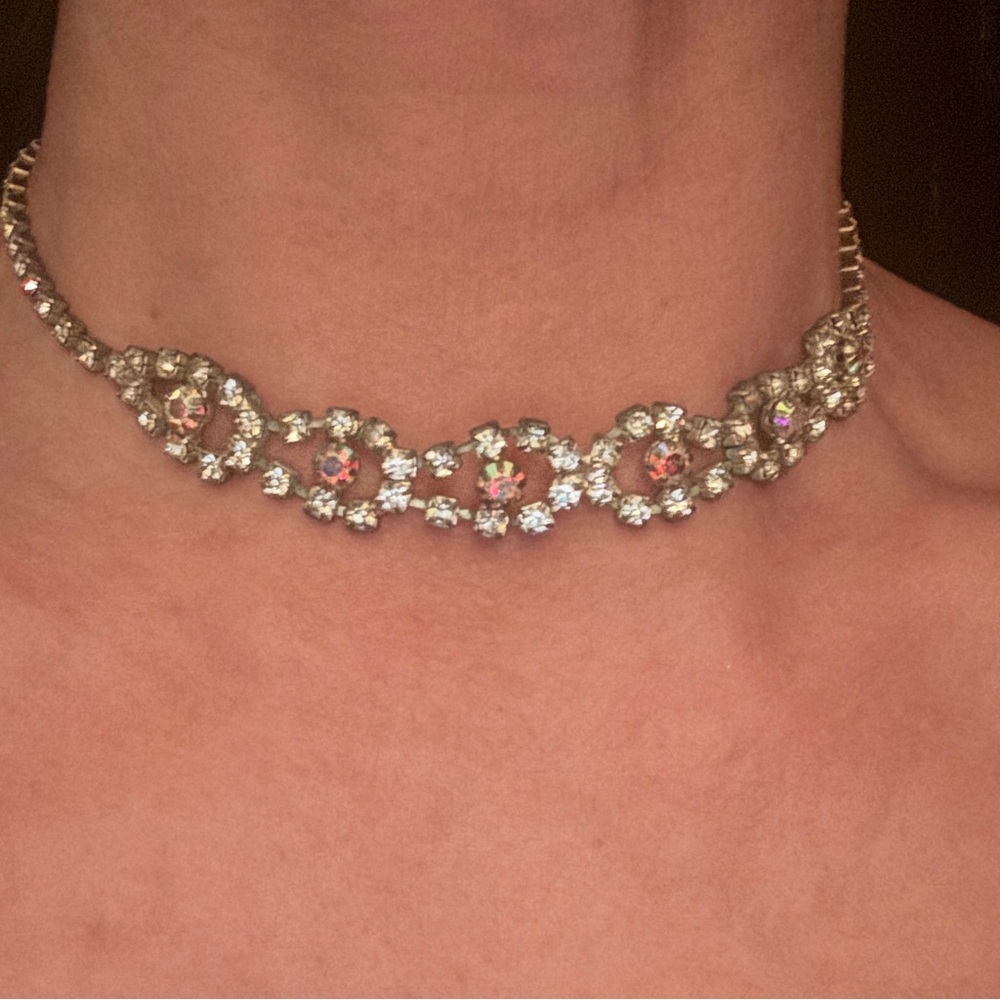 Elegant Aurora Borealis Silver Crystal Choker Necklace